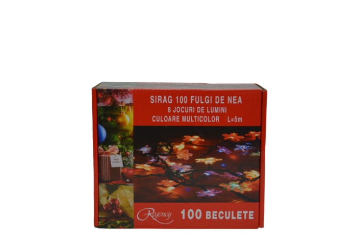 Instalatie de Craciun, sirag luminos cu 8 jocuri de lumini, 100 de beculete fulgi de nea, multicolore, 5 m