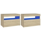 Cumpara ieftin Noptiera cu lumini LED, 2 buc., stejar Sonoma, 60x35x40 cm