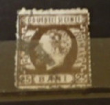 ROMANIA 1872 &ndash; 25 bani sepia CAROL I CU BARBA, timbru DT stampilat, S2
