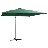 VidaXL Umbrelă suspendată cu LED și st&acirc;lp din oțel, verde, 250x250 cm