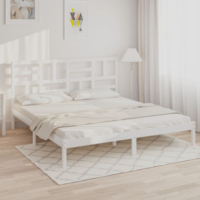 vidaXL Cadru de pat, alb, 200x200 cm, lemn masiv foto