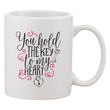 Cana alba personalizata &#039;You hold the key to my heart&#039;, INOVATIX&reg;. 330ml