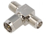 Adaptor SMA soclu x2, SMA mufă 6GHz 50&Omega; - Placare nichelată: Adaptor SMA dual socket x2, SMA plug 6GHz 50&Omega; - Nickel plated