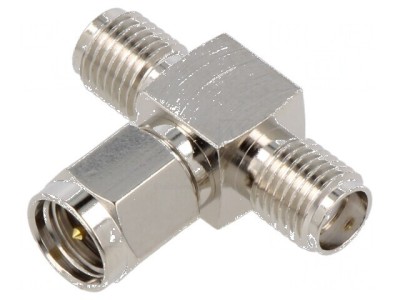 Adaptor SMA soclu x2, SMA mufă 6GHz 50&amp;Omega; - Placare nichelată: Adaptor SMA dual socket x2, SMA plug 6GHz 50&amp;Omega; - Nickel plated foto