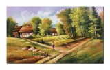Cumpara ieftin Tablou peisaj casa la tara pictat manual, Pe meleaguri mioritice, 100x60cm ulei pe panza, Constantin Feraru