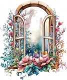 Cumpara ieftin Sticker decorativ, Fereastra cu Flori, Roz, 71 cm, 8372ST-2, Oem