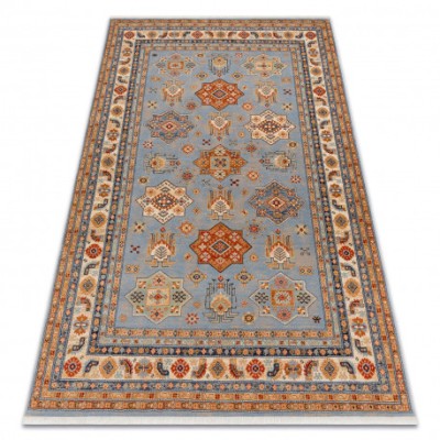 Covor L&amp;acirc;nă KESHAN franjuri, Cadru oriental 7683/53544 bej / albastru, 80x145 cm foto