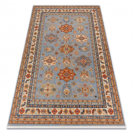 Covor L&acirc;nă KESHAN franjuri, Cadru oriental 7683/53544 bej / albastru, 80x145 cm