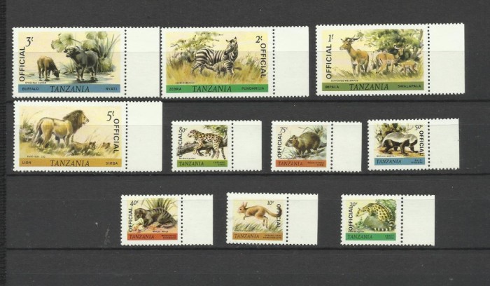 TANZANIA 1980 FAUNA ANIMALE SALBATICE - CU SUPRATIPAR OFFICIAL