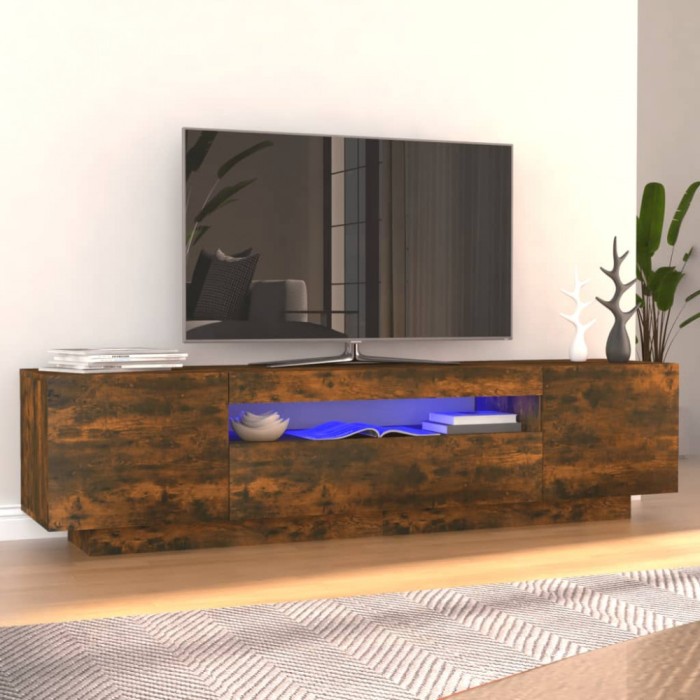 vidaXL Comodă TV cu lumini LED, stejar fumuriu, 160x35x40 cm 815726