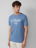 s.Oliver Tricou barbati cu imprimeu cu logo si decolteu la baza gatului, Regular fit, Albastru deschis, S