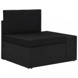 vidaXL Canapea Colț Modulară St&acirc;nga, Poliratan Negru, Grădină Terasă, Perne Incluse