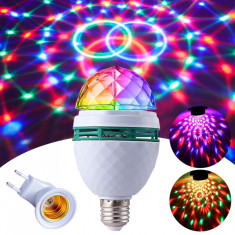 Bec rotativ multicolor, LED, lumini disco, dulie E27 pentru priza, 3W, Alb
