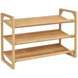 HOMCOM Suport pentru pantofi cu 3 niveluri, organizator de depozitare pantofi din bambus cu rafturi cu sipci, suport pentru pantofi ce poate sustine p