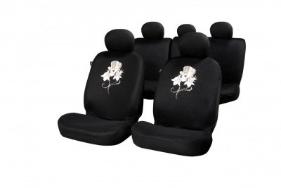 Set huse scaune auto Rose Skull , Fata + Spate compatibile cu modelele cu Airbag in scaune AutoDrive ProParts foto
