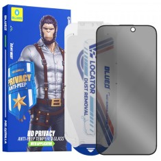 Folie de protectie Ecran Privacy Blueo Anti-Peep Applicator Pro pentru Apple iPhone 16 Pro Max, Sticla Securizata, Full Glue