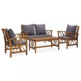 Set mobilier de gradina cu perne, 4 piese, lemn masiv de acacia