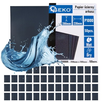 Set hartie abraziva pe baza de apa, 230 x 280 mm, P1000, 50 bucati, Geko G78492 foto