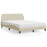 VidaXL Pat cu saltea, Dover, crem, 120x200 cm, textil 3208369