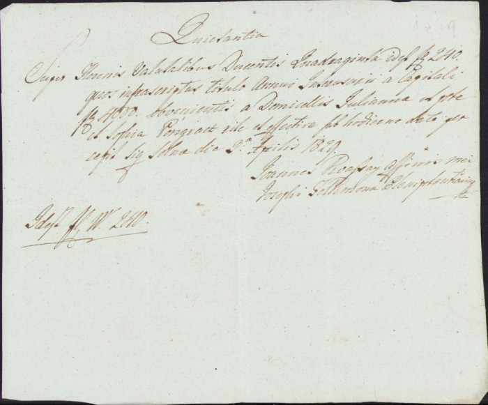 A367 Chitanță olografă, 1829, &icirc;n limba latină