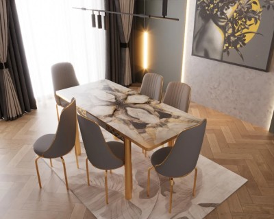 Set masa extensibila cu 6 scaune Lux Culoare GRI foto