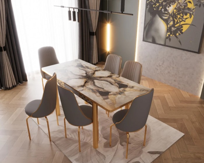 Set masa extensibila cu 6 scaune Lux Culoare GRI