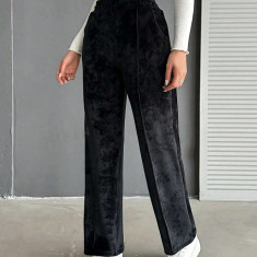 Pantaloni model catifea, cu talie inalta, negru, dama, Shein