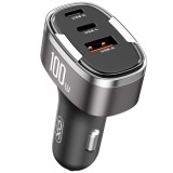 Incarcator Auto XO Design CC61, 100W, 3A, 1 x Lightning - 1 x USB-A - 1 x USB-C, Gri, Apple