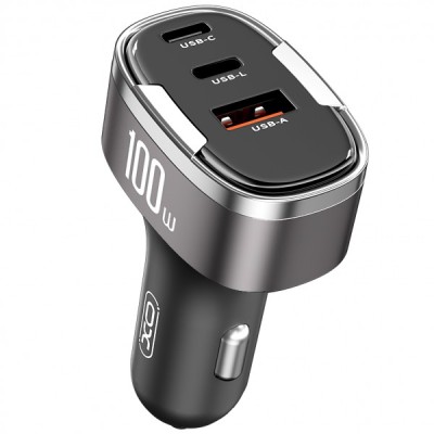 Incarcator Auto XO Design CC61, 100W, 3A, 1 x Lightning - 1 x USB-A - 1 x USB-C, Gri foto
