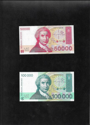 Set Croatia 50000 + 100000 dinari dinara 1993 unc foto