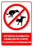 Semn interzis plimbatul cainilor in curte
