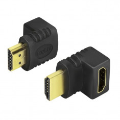 ADAPTOR video LOGILINK HDMI (T) la HDMI (M) conectori auriti in unghi de 90 grade rezolutie maxima 4K UHD (3840 x 2160) la 30 Hz negru &amp;amp;quot;AH0007&amp;amp;qu foto