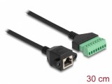 Cablu de retea RJ45 cat.6 la terminal bloc 0.3m Negru, Delock 66054
