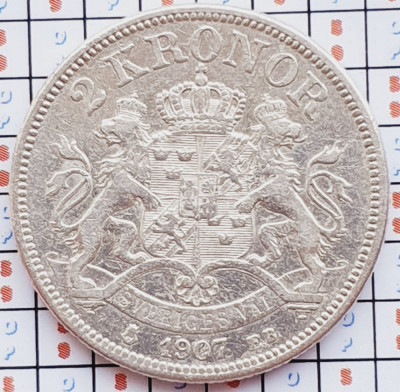 1072 Suedia 2 kronor 1907 Oscar II (1872-1907) km 773 argint foto