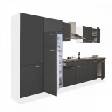 Mobilă de bucătărie modulară Leziter Yorki 330 cm, corp alb, fațadă antracit, cu frigider superior