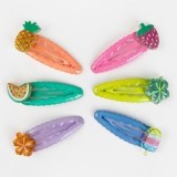 Clame de par ondulate cu glitter si fructe 3D, 6 bucati, 5,5 cm, multicolore, CMCLASS