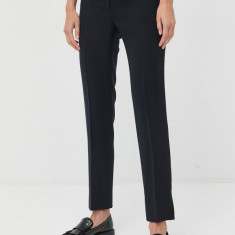 Emporio Armani pantaloni femei, culoarea albastru marin, drept, high waist