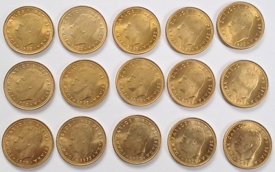 Spania, 1 Pesetas 1975, Juan Carlos I, Lot 15 monede, necirculate foto