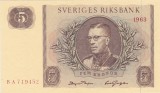 Suedia 5 Kronor Coroane 1963 UNC Bancnota Suedeza