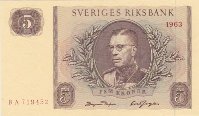 Suedia 5 kronor coroane 1963 UNC foto