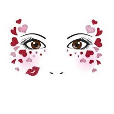 Sticker Temporar pentru Fata, pentru Machiaj, Face Art, Halloween, Teatru, Tema Ziua Indragostitilor, Model cu Inimioare