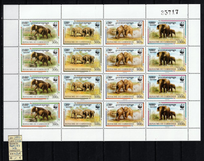 Timbre Cambodgia, 1997 | Elefant de Borneo - Animale - WWF | Bloc - MNH | aph foto