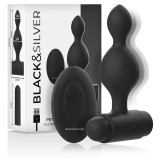Dop Anal cu Telecomanda Justforme BLACK&amp;SILVER Silicon, 10 Vibratii, Submersibil, Diametru 3cm, Lungime 8cm