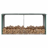 vidaXL Șopron Lemne Verde 330x92x153cm, Oțel Galvanizat, Depozitare Lemne Foc, Magazie Gradina, Suport Lemne