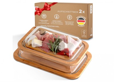 Set 2 Recipiente depozitare alimente pentru frigider Exitoso, din lemn si sticla - RESIGILAT foto
