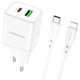 Incarcator Retea Cu Cablu Lightning Borofone BN7, 20W, 3A, 1 x USB-A - 1 x USB-C, Alb