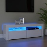 vidaXL Comodă TV cu lumini LED, alb extralucios, 120x35x40 cm