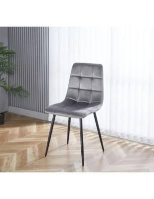 Scaun de living si bucatarie cu cadru metalic, AB37 ergonomic, catifea, 89x44x43 cm, 100 Kg, Gri foto