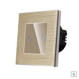 Intrerupator dublu cu variator touch din sticla si rama aluminiu Luxion