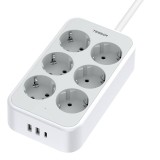 Prelungitor Tessan TS-PS02DE, 6 prize, 2 X USB-A, 1X USB-C, incarcare rapida 25W